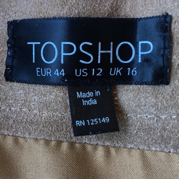 NWOT Topshop Tan Genuine Suede Skirt - Picture 7 of 8